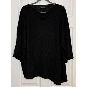 Eskandar Black Linen Blend Sheer Lightweight‎ Knit Batwing Sweater Top, OS